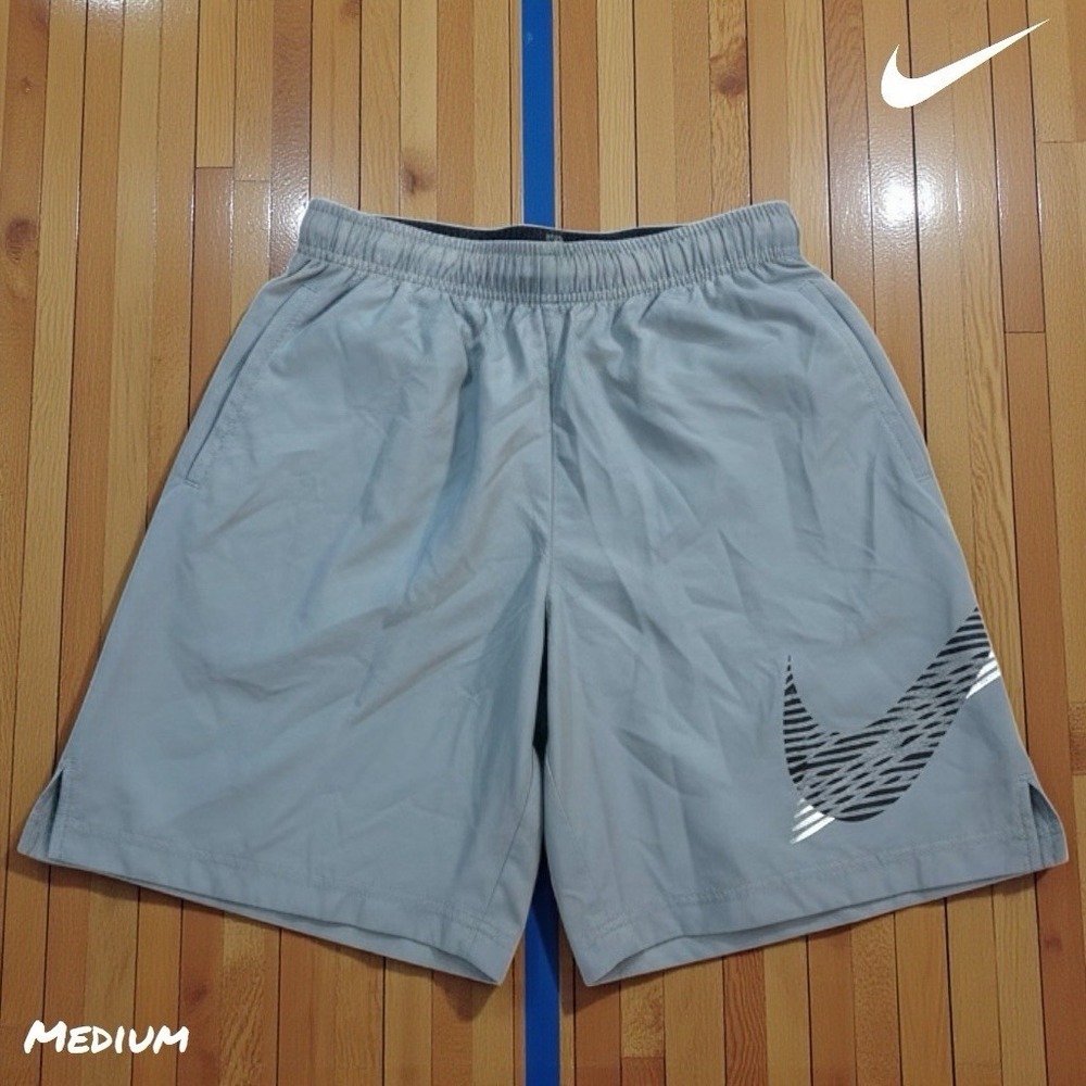 Nike Flex 2.0 Dri-Fit Shorts Mens MED Gray Graphic‎ Logo Training Light Pockets
